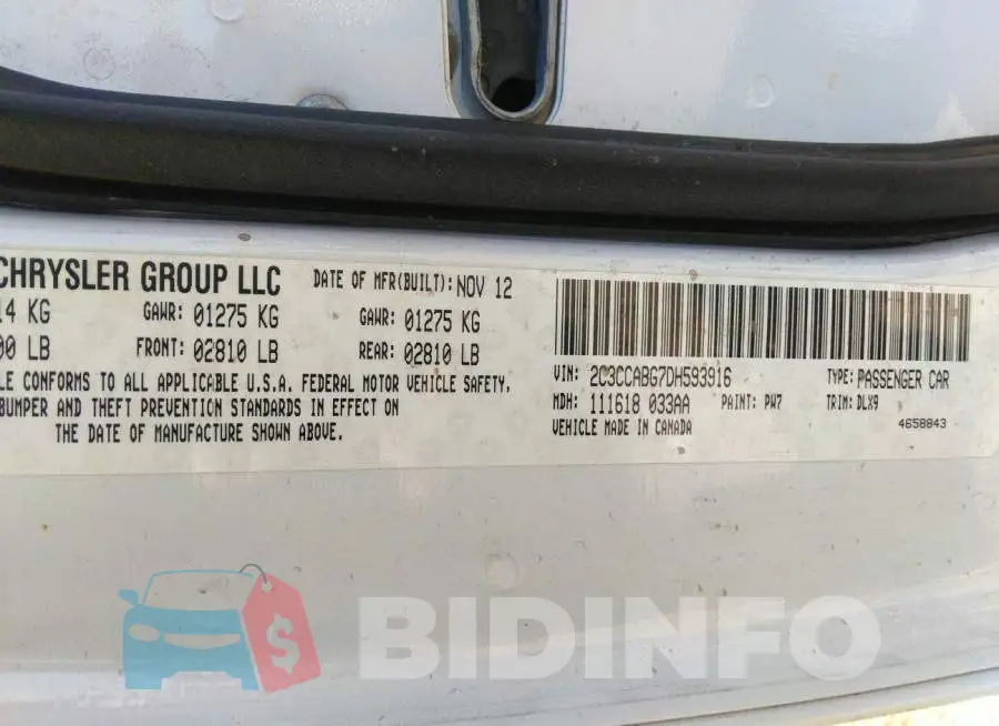 2C3CCABG7DH593916 Photo# 9