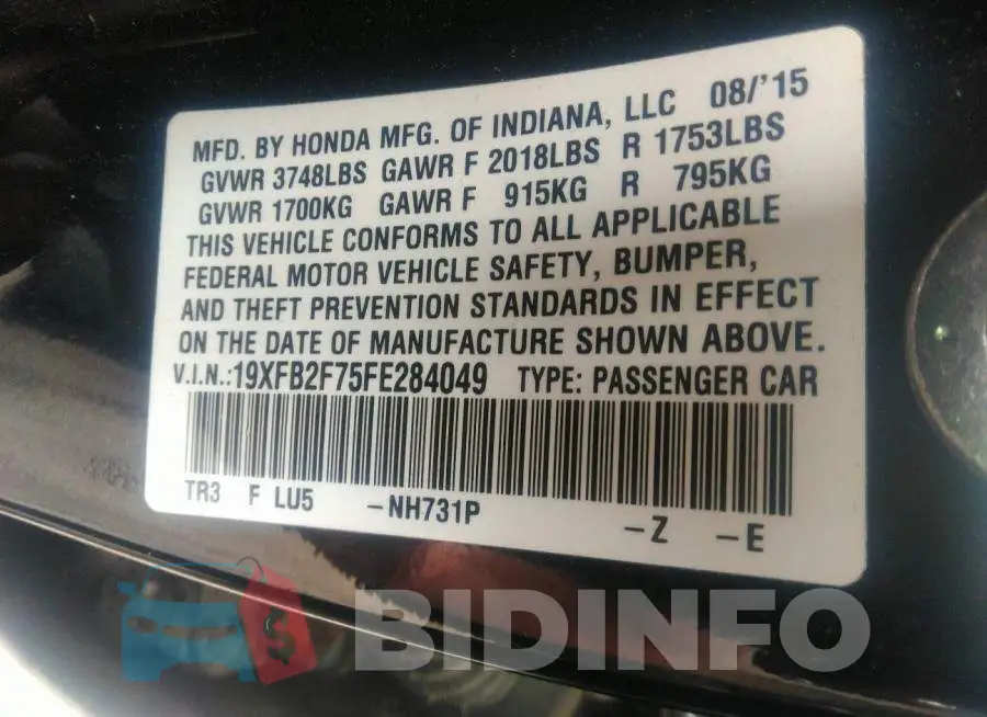 19XFB2F75FE284049 Photo# 9