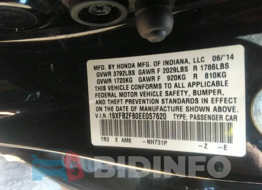19XFB2F80EE057620 Photo# 9