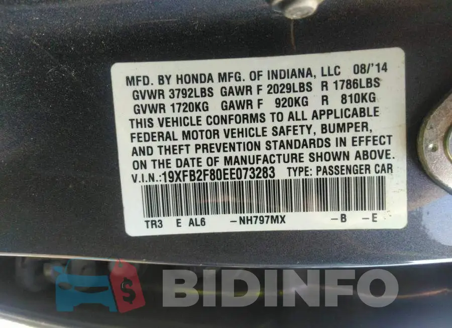 19XFB2F80EE073283 Photo# 9