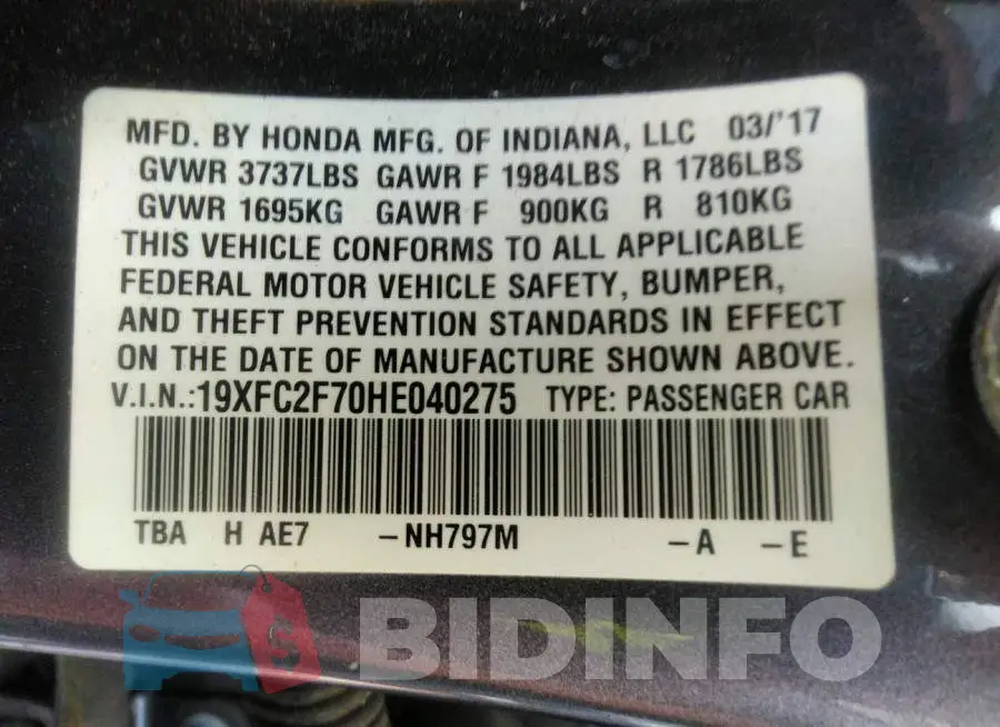 19XFC2F70HE040275 Photo# 9