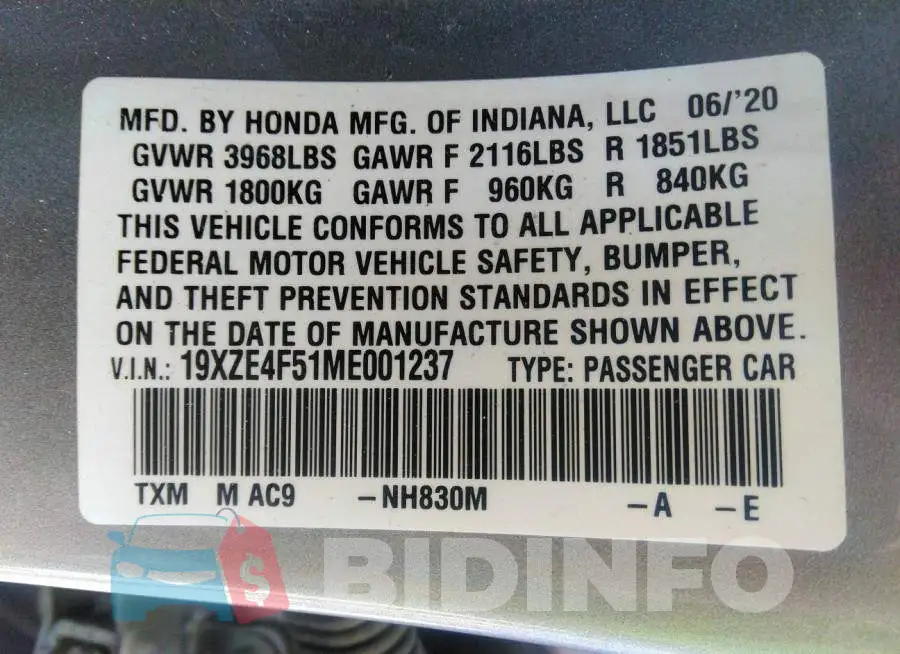 19XZE4F51ME001237 Photo# 9