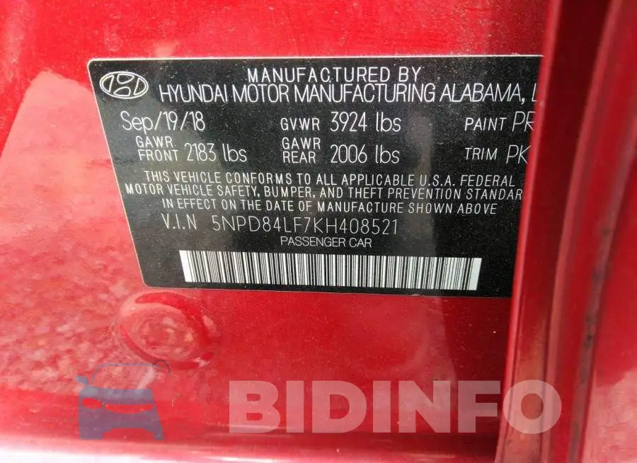 5NPD84LF7KH408521 Photo# 9