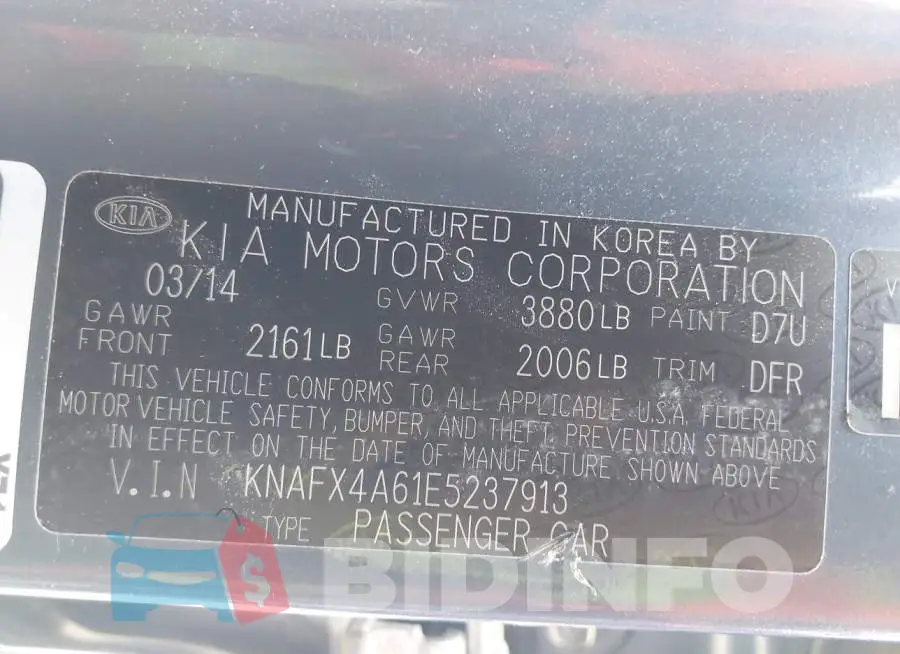 KNAFX4A61E5237913 Photo# 9