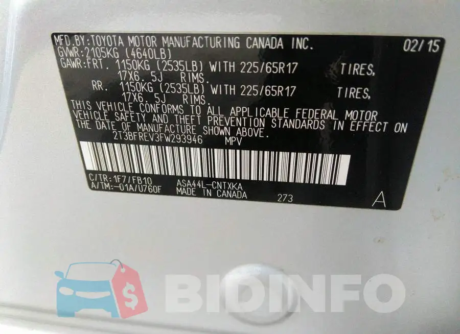 2T3BFREV3FW293946 Photo# 9