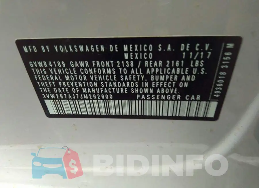 3VW2B7AJ7JM262600 Photo# 9