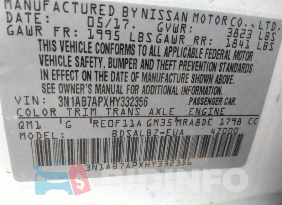 3N1AB7APXHY332356 Photo# 9