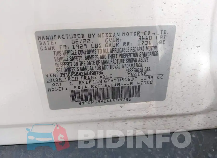 3N1CP5BV2NL499735 Photo# 9