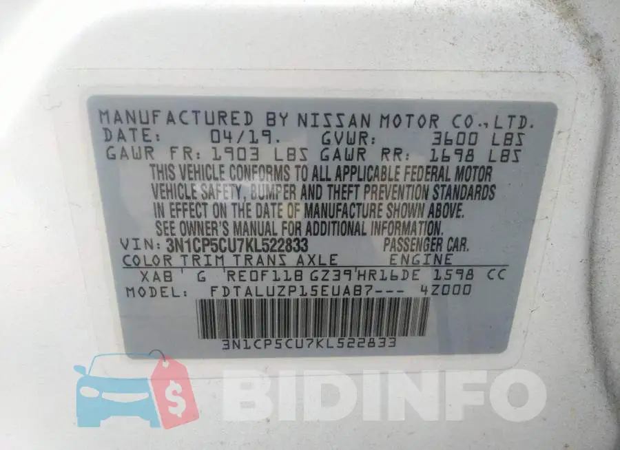 3N1CP5CU7KL522833 Photo# 9