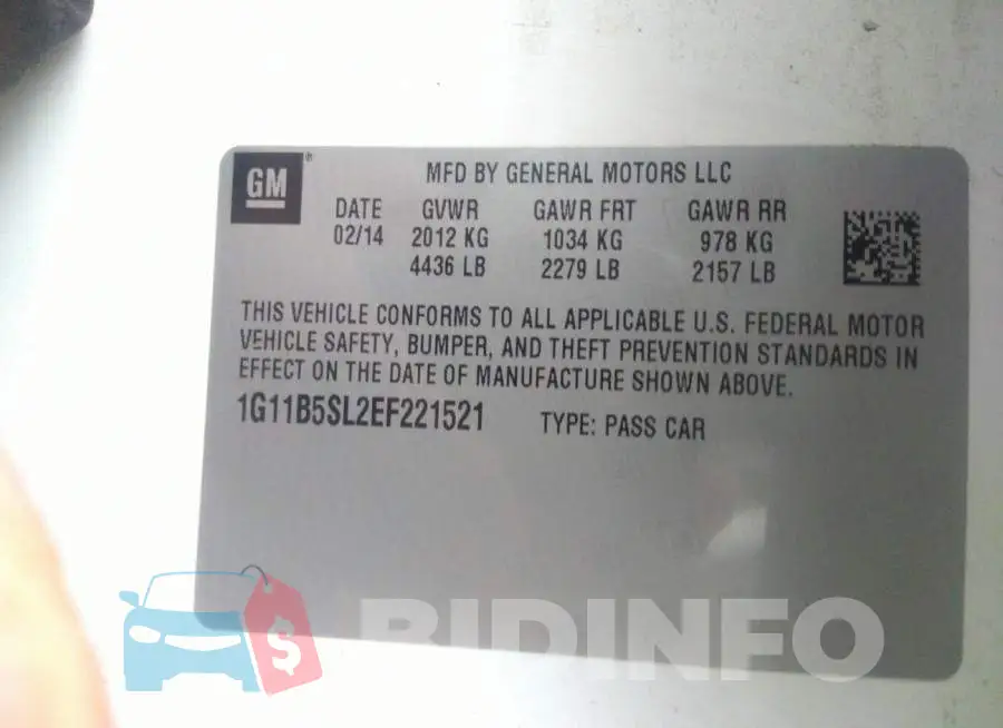 1G11B5SL2EF221521 Photo# 9
