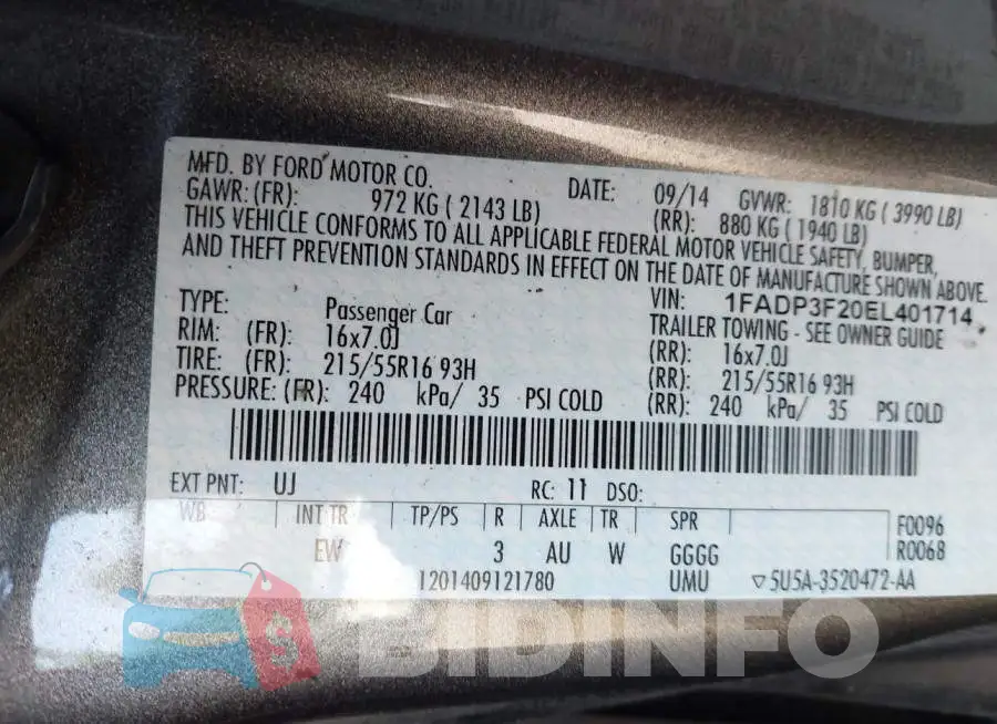 1FADP3F20EL401714 Photo# 9
