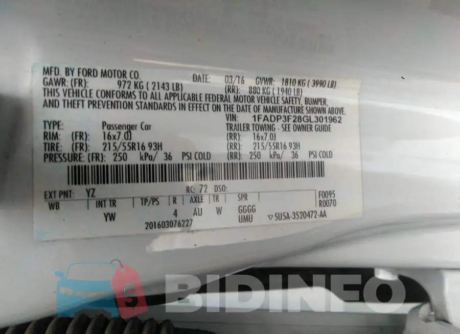 1FADP3F28GL301962 Photo# 9