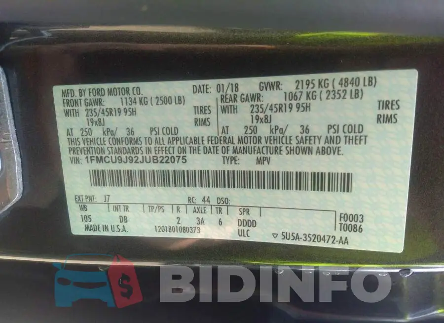 1FMCU9J92JUB22075 Photo# 9