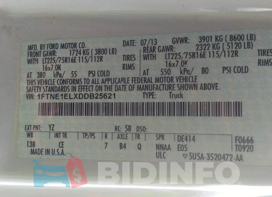 1FTNE1ELXDDB25621 Photo# 9
