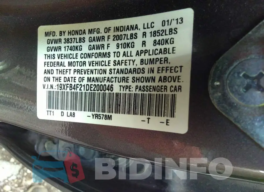 19XFB4F21DE200046 Photo# 9