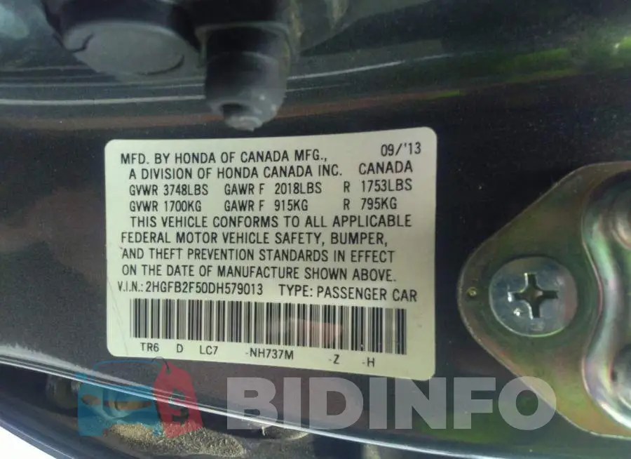 2HGFB2F50DH579013 Photo# 9