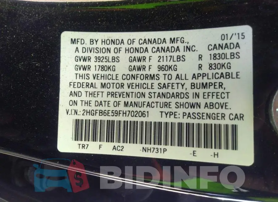 2HGFB6E59FH702061 Photo# 9