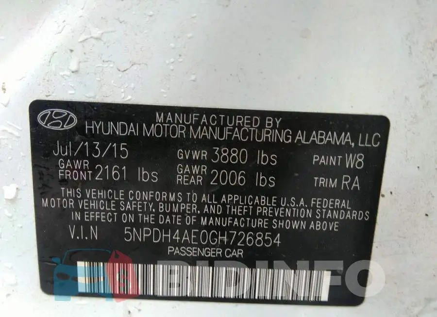 5NPDH4AE0GH726854 Photo# 9