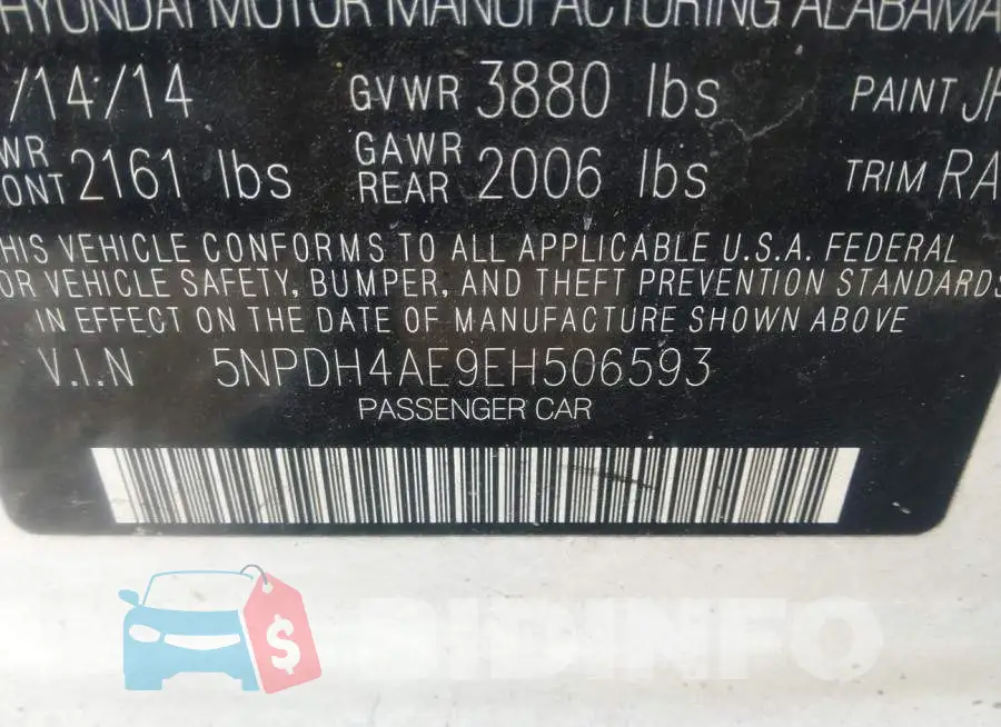 5NPDH4AE9EH506593 Photo# 9