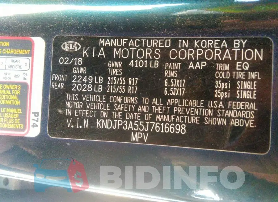 KNDJP3A55J7616698 Photo# 9