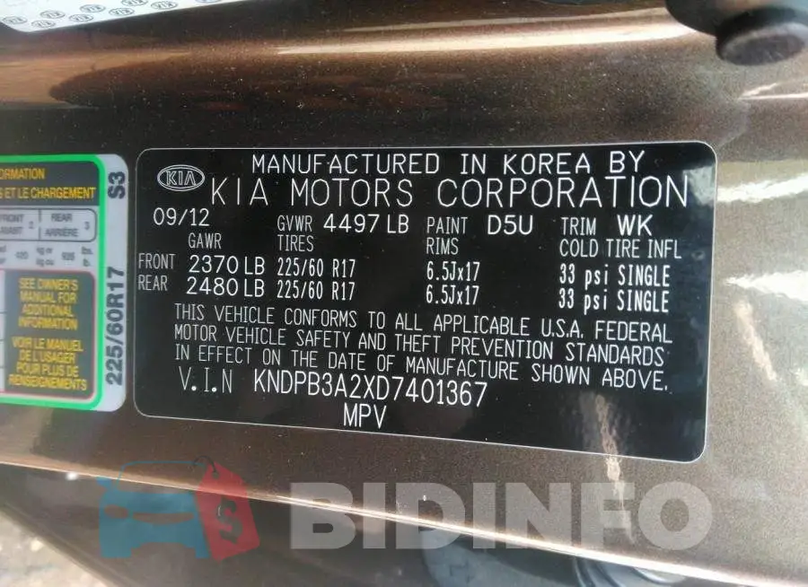 KNDPB3A2XD7401367 Photo# 9