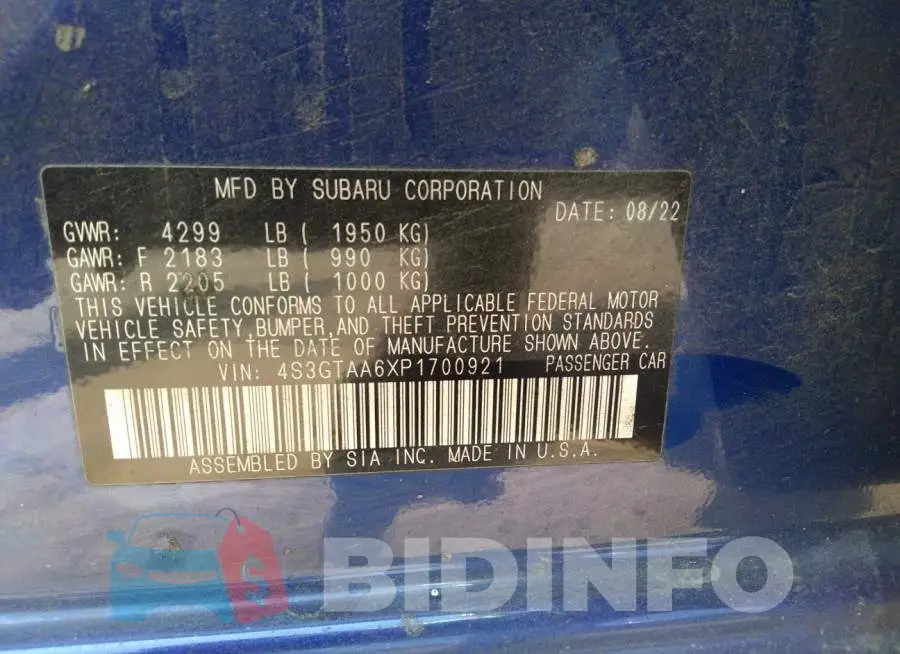 4S3GTAA6XP1700921 Photo# 9