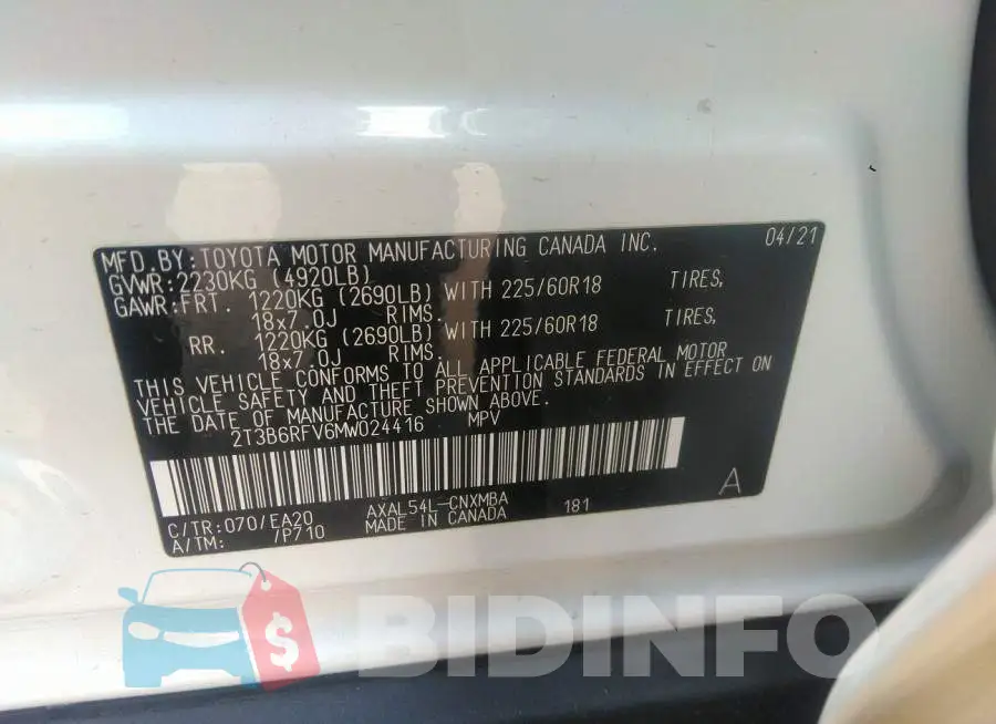 2T3B6RFV6MW024416 Photo# 9