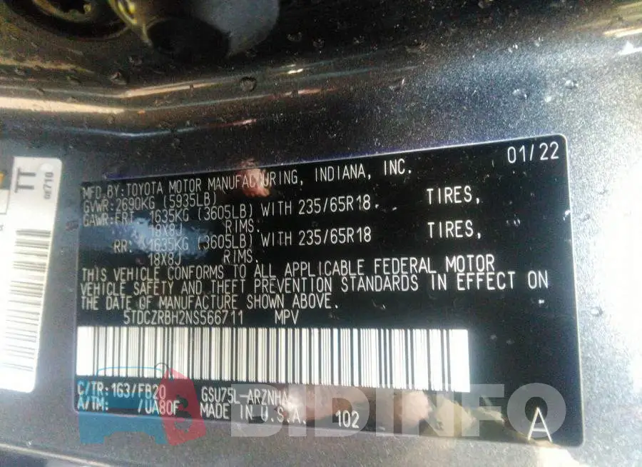 5TDCZRBH2NS566711 Photo# 9