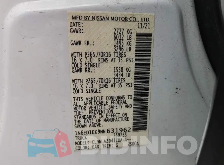 1N6ED1EK9NN631962 Photo# 8