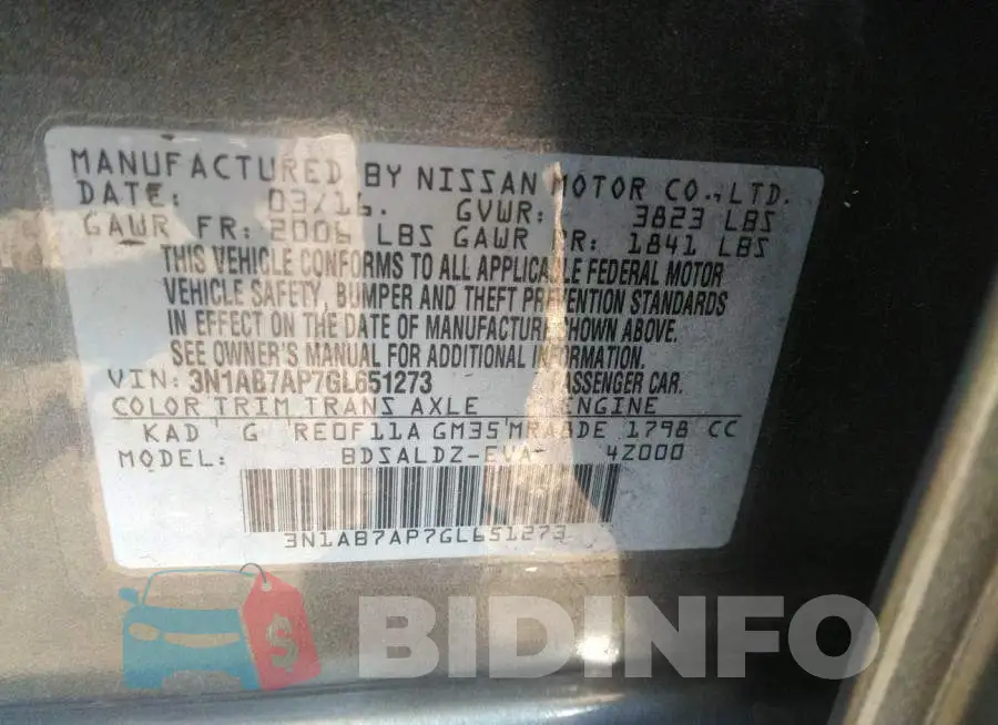 3N1AB7AP7GL651273 Photo# 9