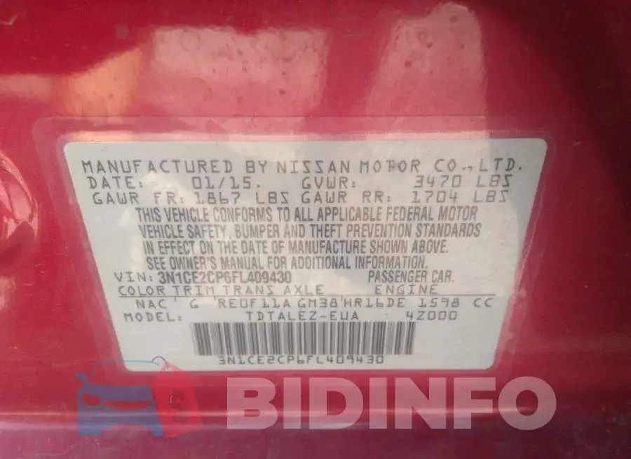 3N1CE2CP6FL409430 Photo# 9