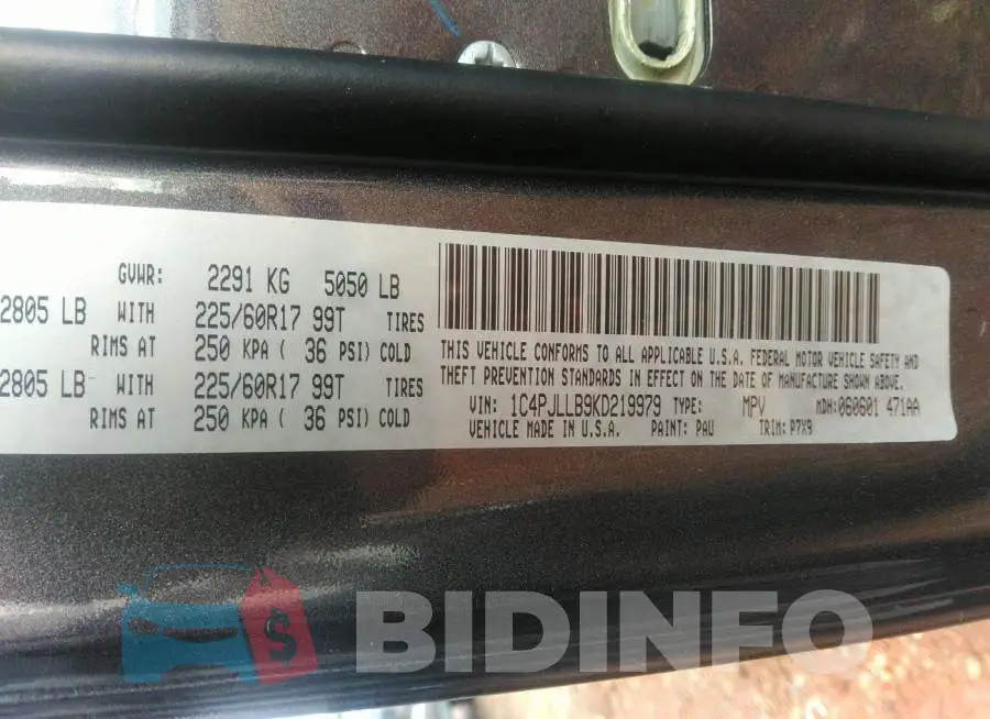 1C4PJLLB9KD219979 Photo# 9