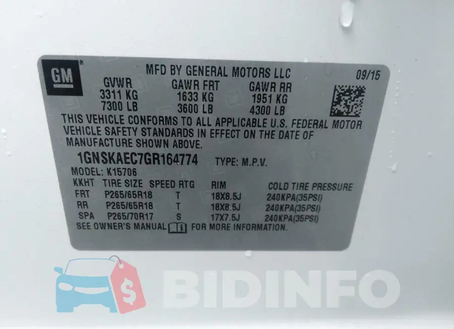1GNSKAEC7GR164774 Photo# 9