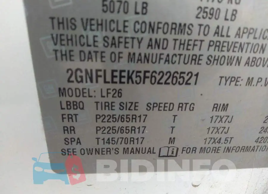 2GNFLEEK5F6226521 Photo# 9