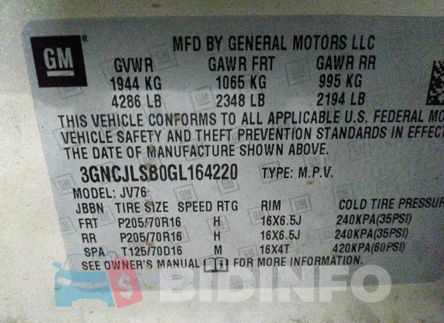 3GNCJLSB0GL164220 Photo# 9