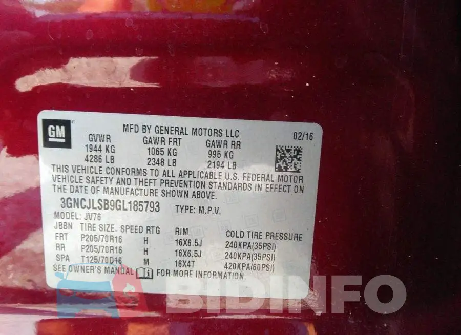 3GNCJLSB9GL185793 Photo# 9