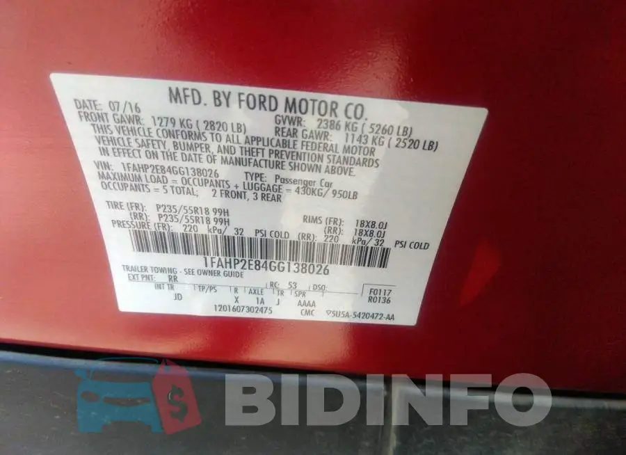 1FAHP2E84GG138026 Photo# 9