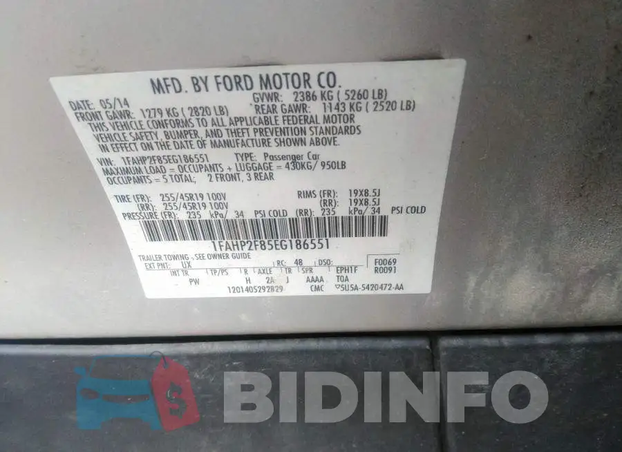1FAHP2F85EG186551 Photo# 9