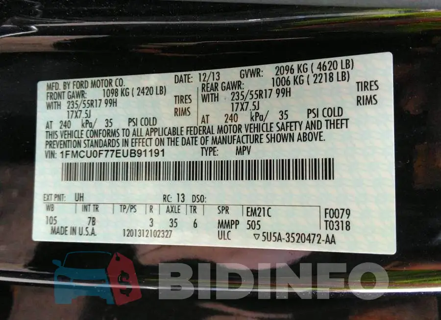 1FMCU0F77EUB91191 Photo# 9