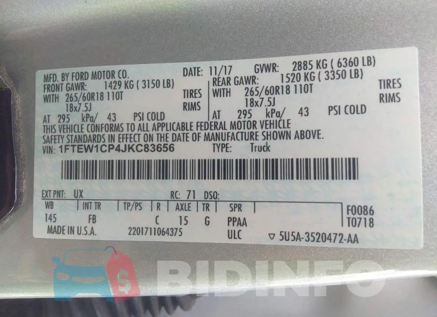 1FTEW1CP4JKC83656 Photo# 9