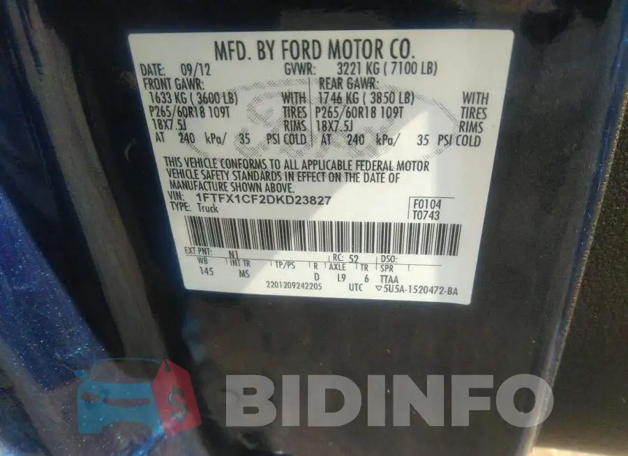 1FTFX1CF2DKD23827 Photo# 9