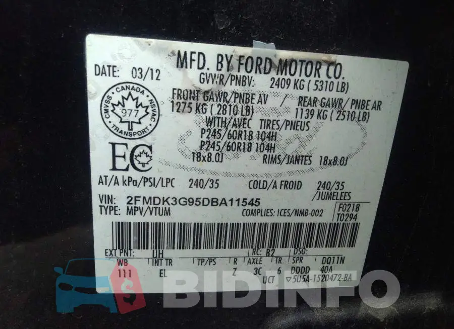 2FMDK3G95DBA11545 Photo# 9