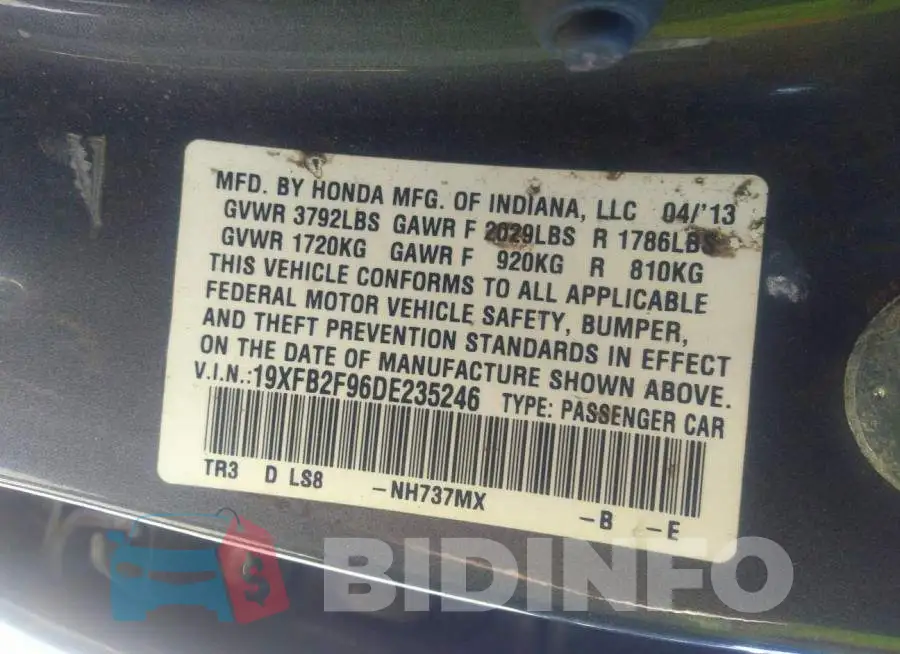 19XFB2F96DE235246 Photo# 9