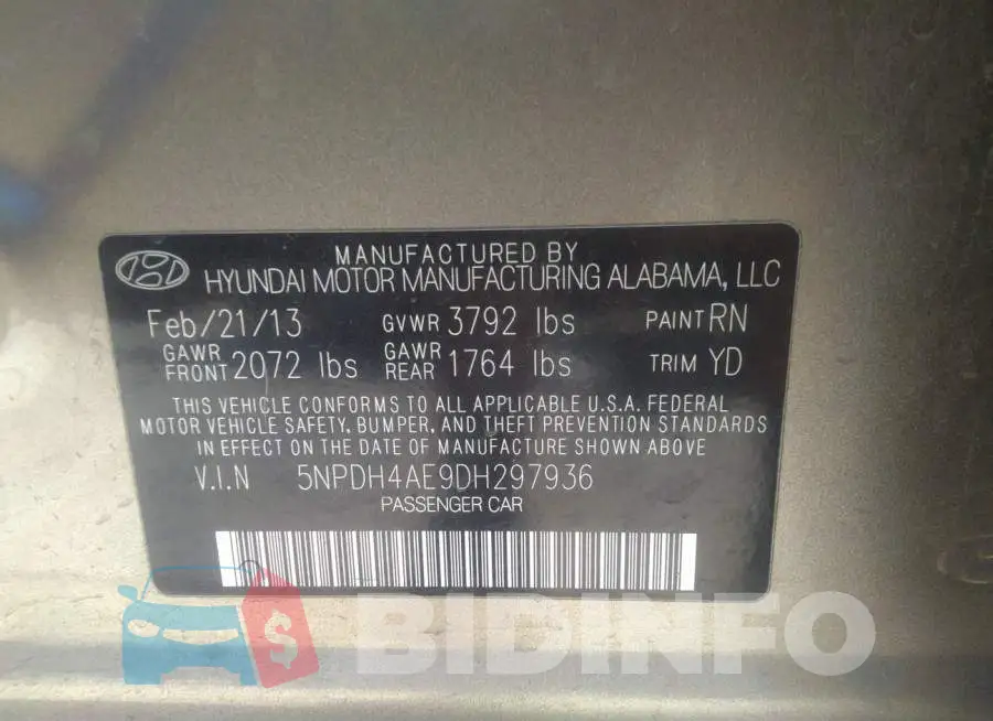 5NPDH4AE9DH297936 Photo# 9