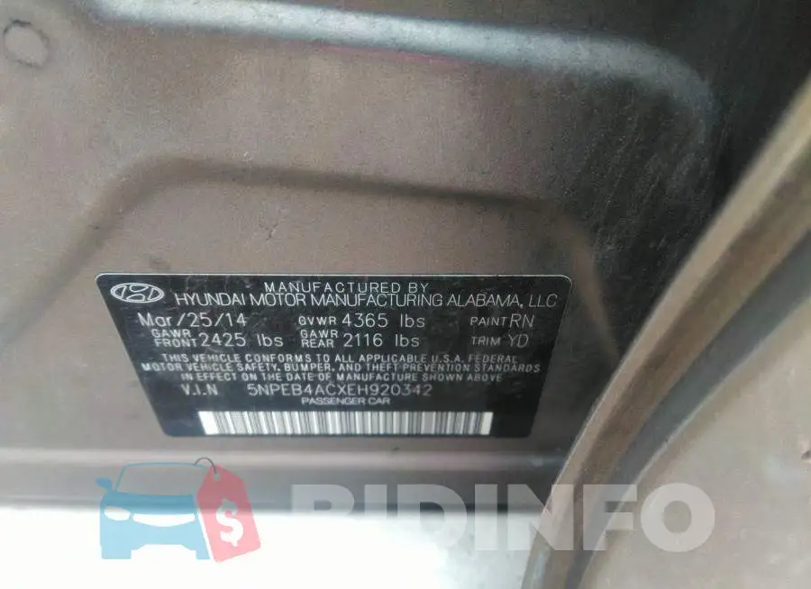 5NPEB4ACXEH920342 Photo# 9
