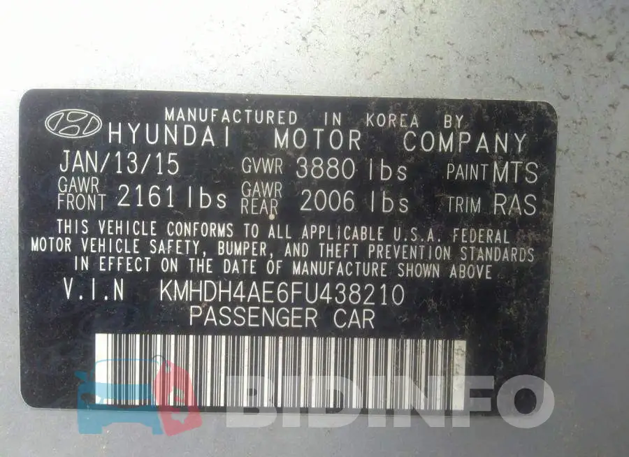 KMHDH4AE6FU438210 Photo# 9