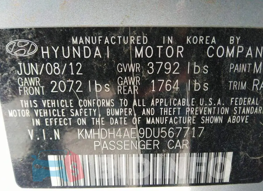 KMHDH4AE9DU567717 Photo# 9