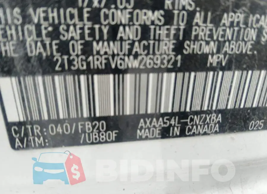2T3G1RFV6NW269321 Photo# 9