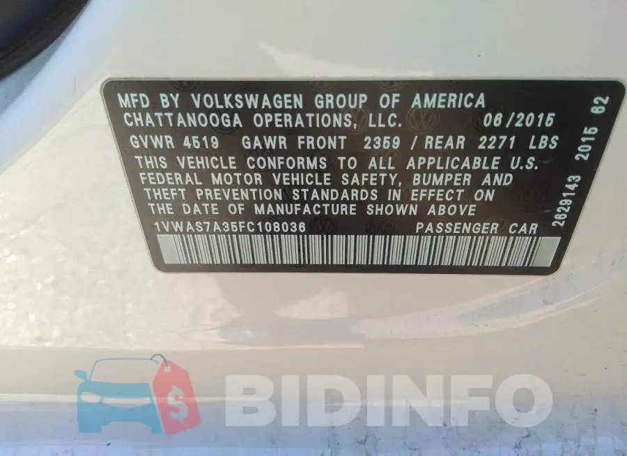 1VWAS7A35FC108036 Photo# 9
