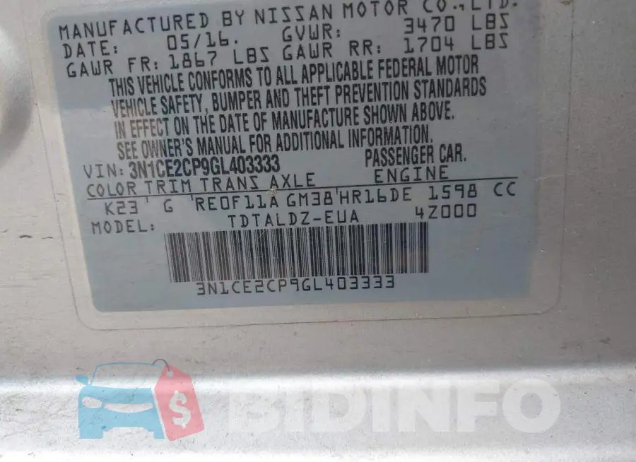 3N1CE2CP9GL403333 Photo# 9